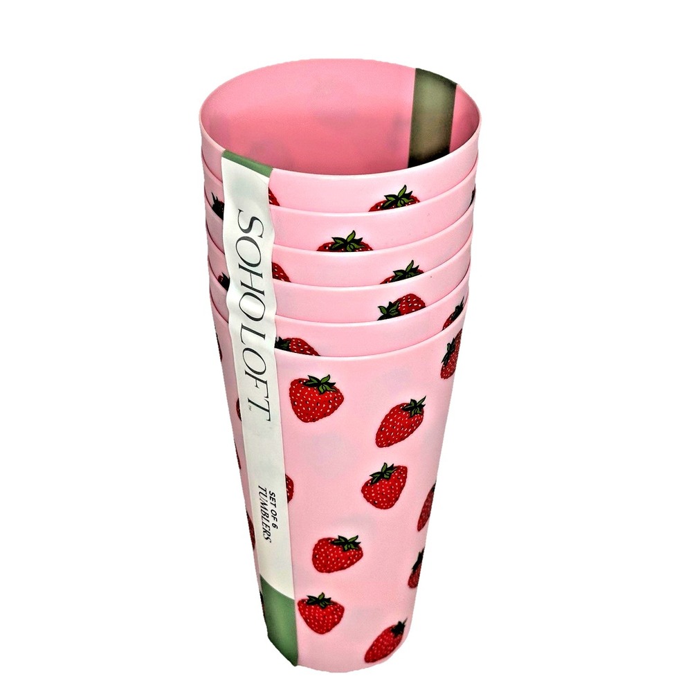 SOHO Loft Strawberry Tumblers Set of‎ 6 Pink 24oz BPA Free Summer Cups